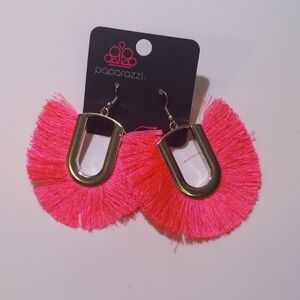 Paparazzi Pink Fringe Fan Earrings